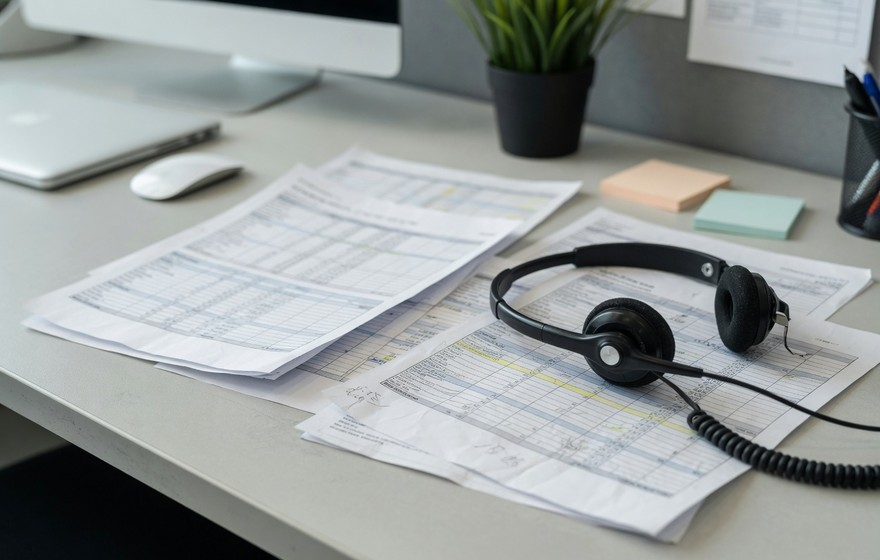 Lettura di un preventivo per liste di telemarketing alla scrivania