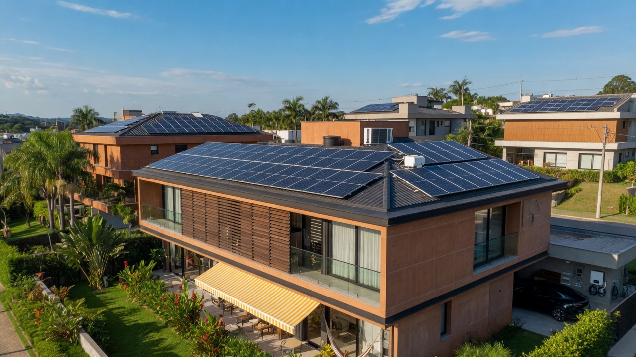 Casa con paneles solares en LatAm